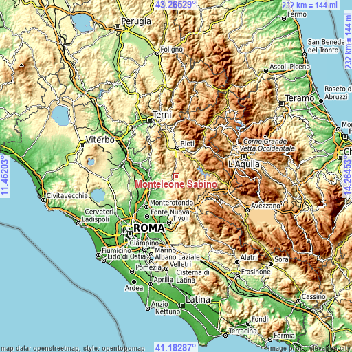 Topographic map of Monteleone Sabino