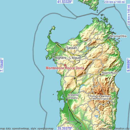 Topographic map of Monteleone Rocca Doria