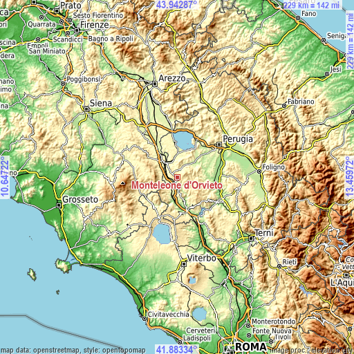 Topographic map of Monteleone d'Orvieto