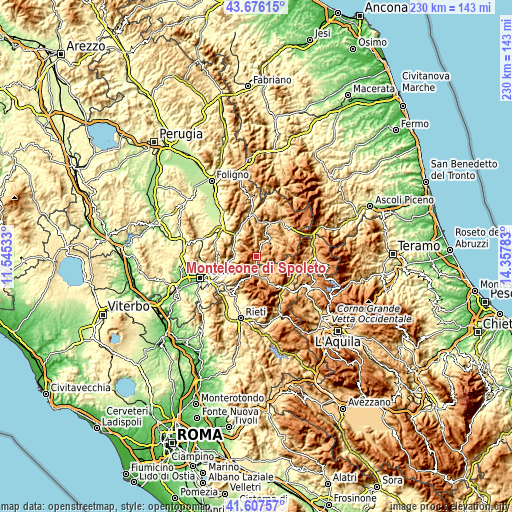 Topographic map of Monteleone di Spoleto