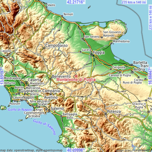 Topographic map of Monteleone di Puglia