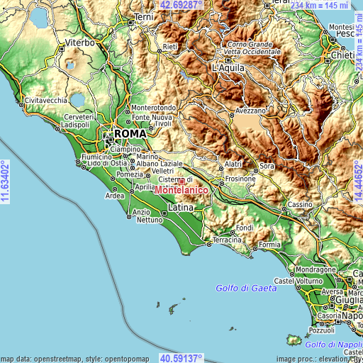 Topographic map of Montelanico