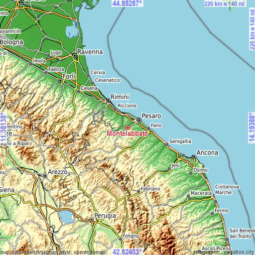 Topographic map of Montelabbate