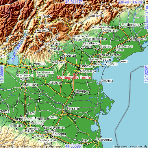 Topographic map of Montegrotto Terme