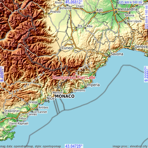 Topographic map of Montegrosso Pian Latte