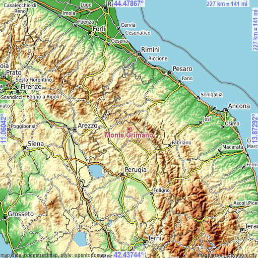 Topographic map of Monte Grimano