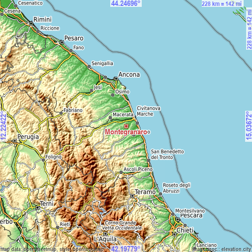 Topographic map of Montegranaro