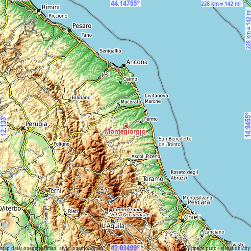 Topographic map of Montegiorgio