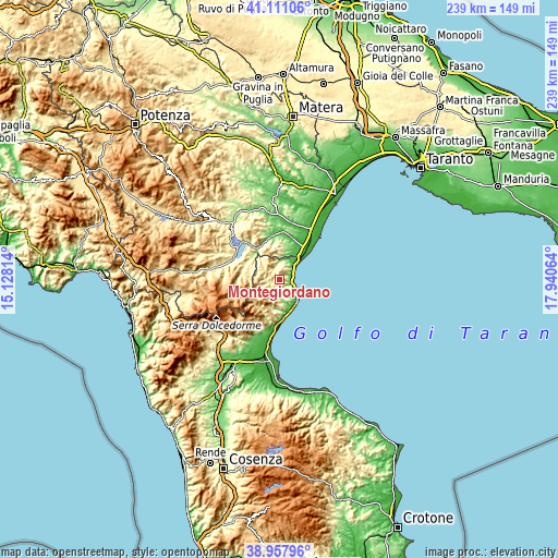 Topographic map of Montegiordano