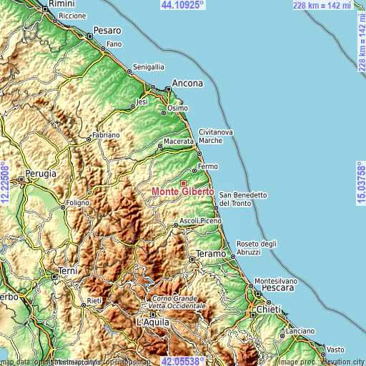 Topographic map of Monte Giberto