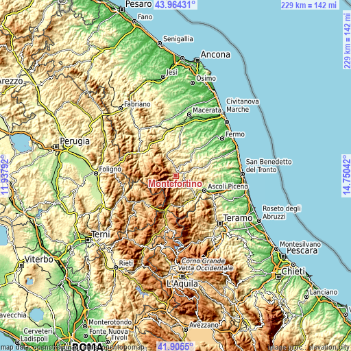 Topographic map of Montefortino