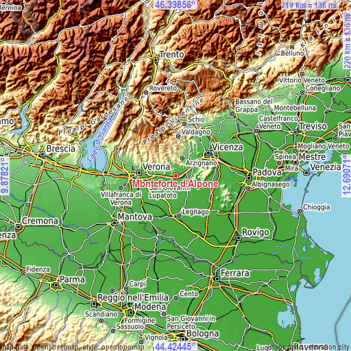 Topographic map of Monteforte d'Alpone