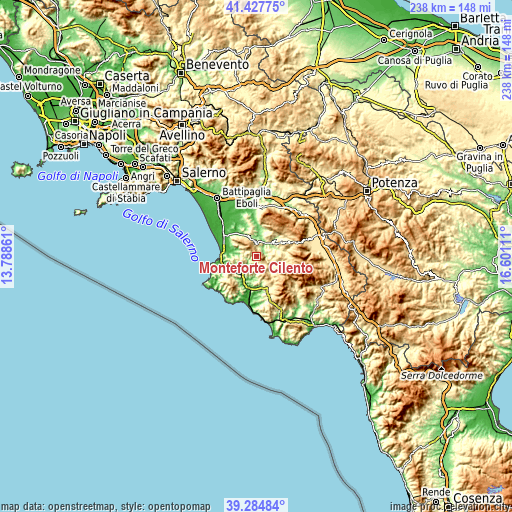 Topographic map of Monteforte Cilento