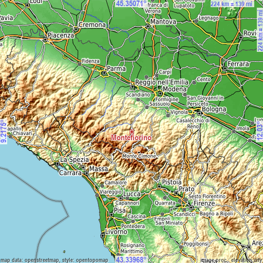 Topographic map of Montefiorino