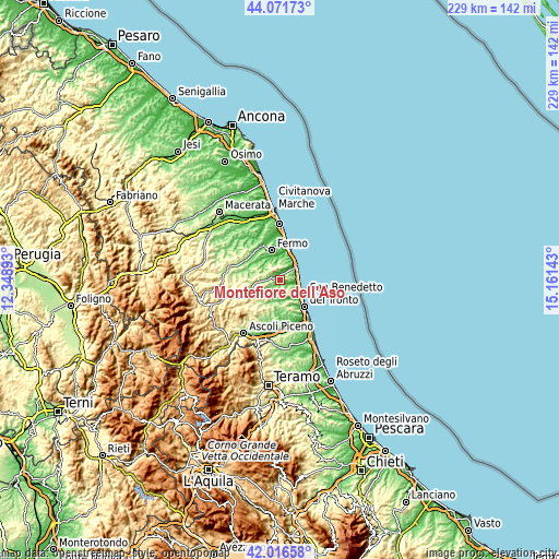 Topographic map of Montefiore dell'Aso