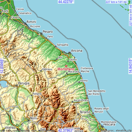 Topographic map of Montefano