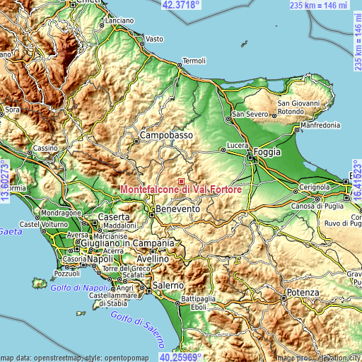 Topographic map of Montefalcone di Val Fortore