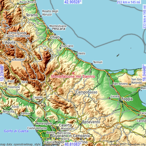 Topographic map of Montefalcone nel Sannio