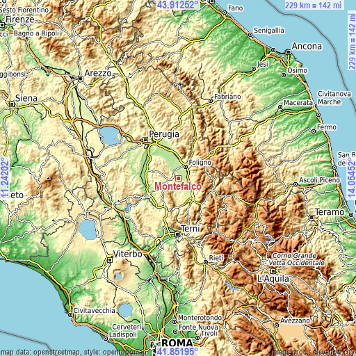 Topographic map of Montefalco