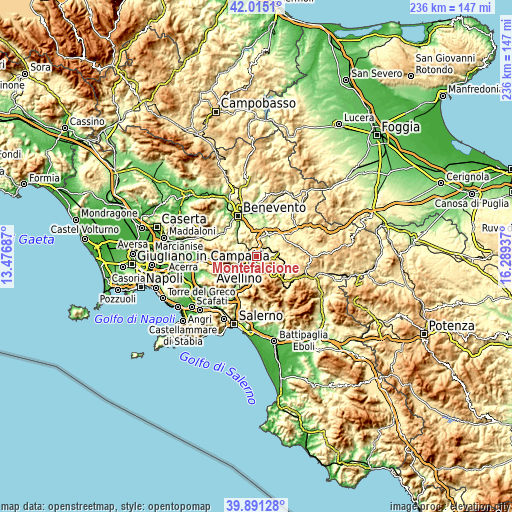 Topographic map of Montefalcione