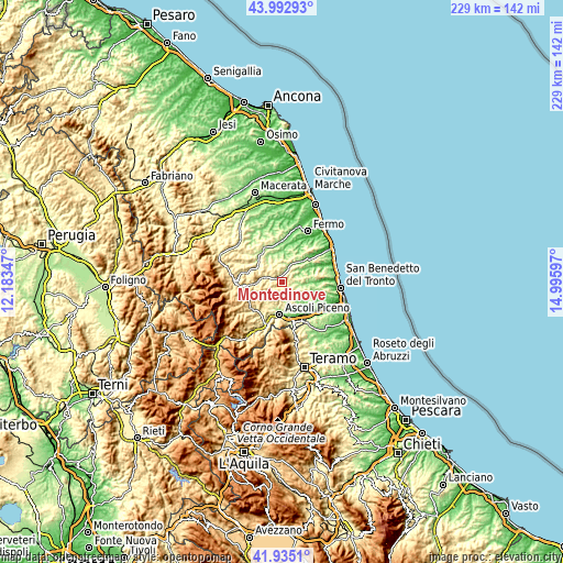 Topographic map of Montedinove