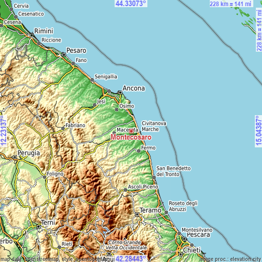 Topographic map of Montecosaro