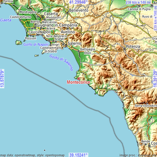 Topographic map of Montecorice