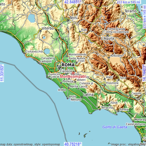 Topographic map of Montecompatri