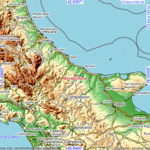 Topographic map of Montecilfone