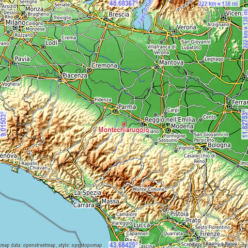 Topographic map of Montechiarugolo