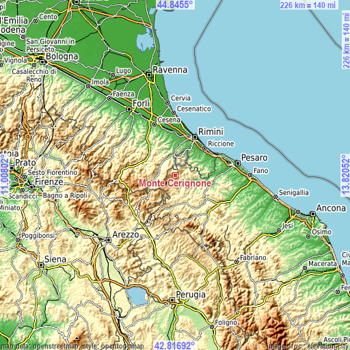 Topographic map of Monte Cerignone