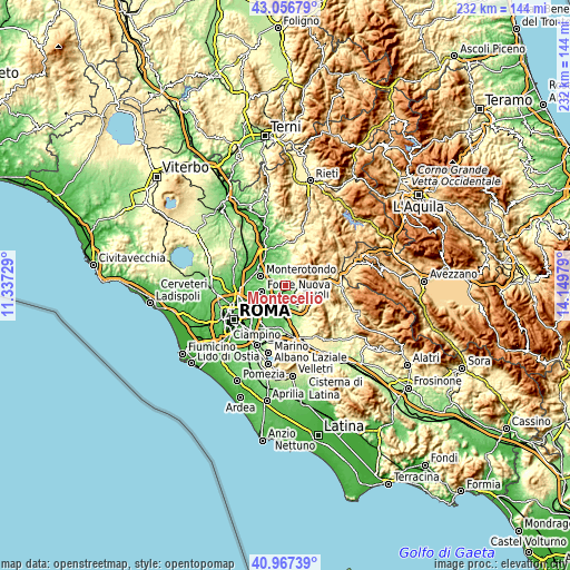 Topographic map of Montecelio