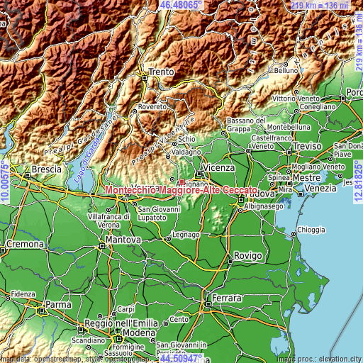 Topographic map of Montecchio Maggiore-Alte Ceccato