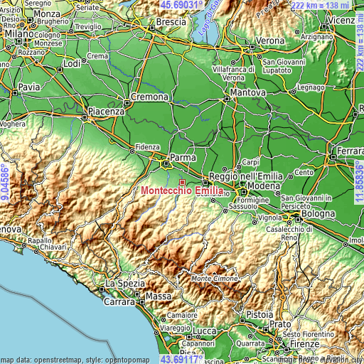 Topographic map of Montecchio Emilia