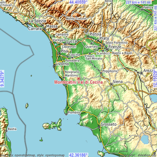 Topographic map of Montecatini Val di Cecina