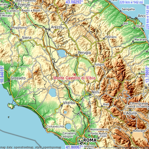 Topographic map of Monte Castello di Vibio