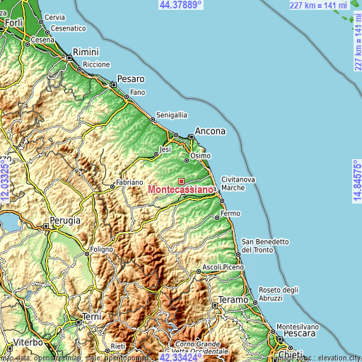 Topographic map of Montecassiano