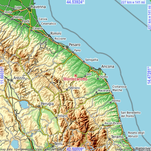 Topographic map of Montecarotto