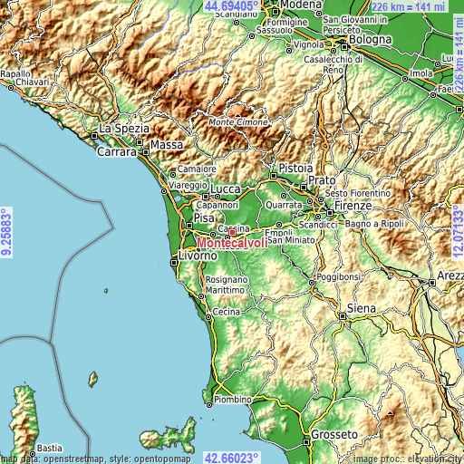 Topographic map of Montecalvoli