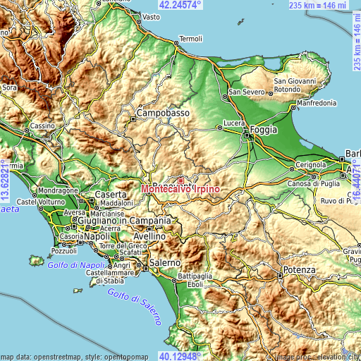 Topographic map of Montecalvo Irpino