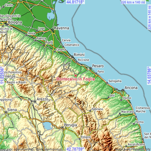 Topographic map of Montecalvo in Foglia