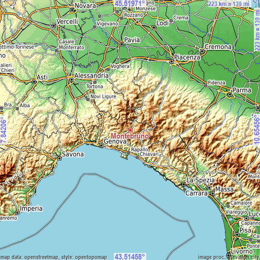 Topographic map of Montebruno