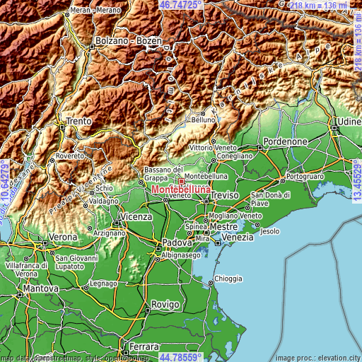 Topographic map of Montebelluna