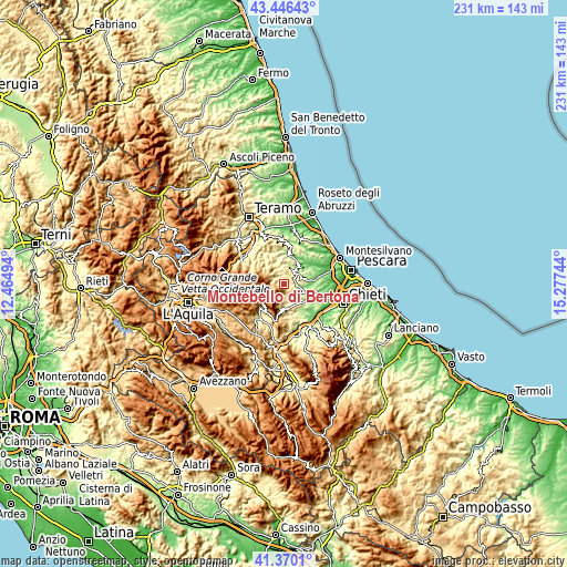 Topographic map of Montebello di Bertona