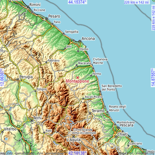 Topographic map of Montappone