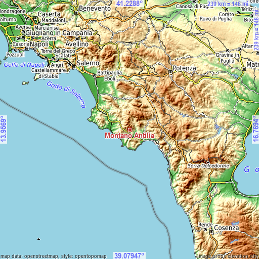 Topographic map of Montano Antilia