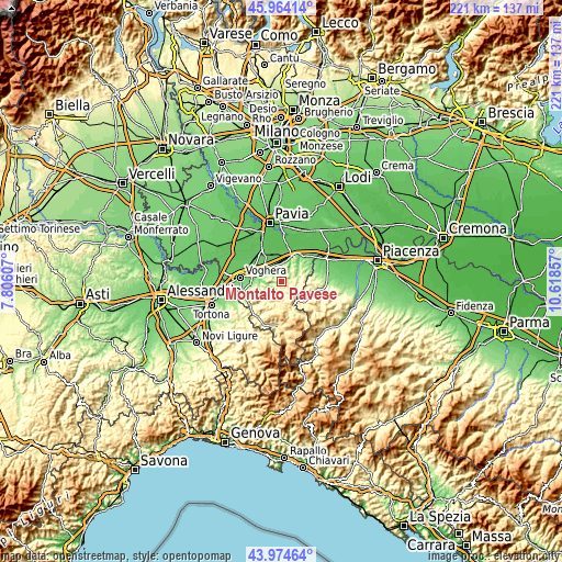 Topographic map of Montalto Pavese