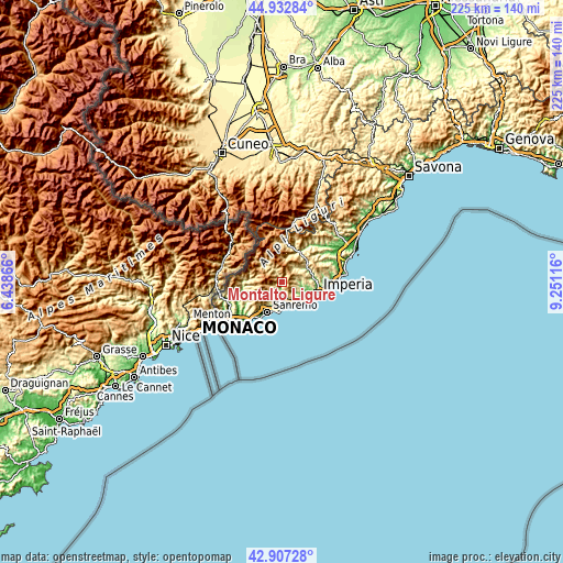 Topographic map of Montalto Ligure