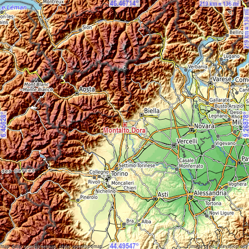 Topographic map of Montalto Dora