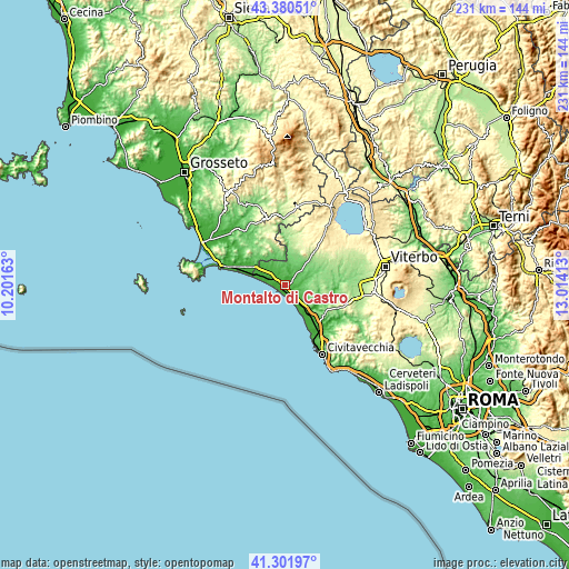 Topographic map of Montalto di Castro